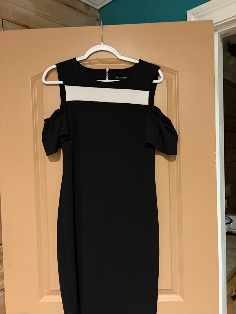 Nina Leonard Black Dress with Ivory Yoke
